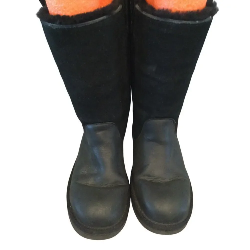UGG Girls Jesslyn Tall Boots Sz US 3 EU 33 Kids Black Preppy Y2K Suede Shearling